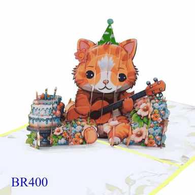 Happy Birthday Cat Guitar Pop Up Card