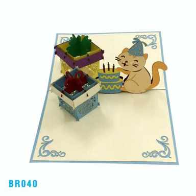 Birthday Cat Present Pop Up Card