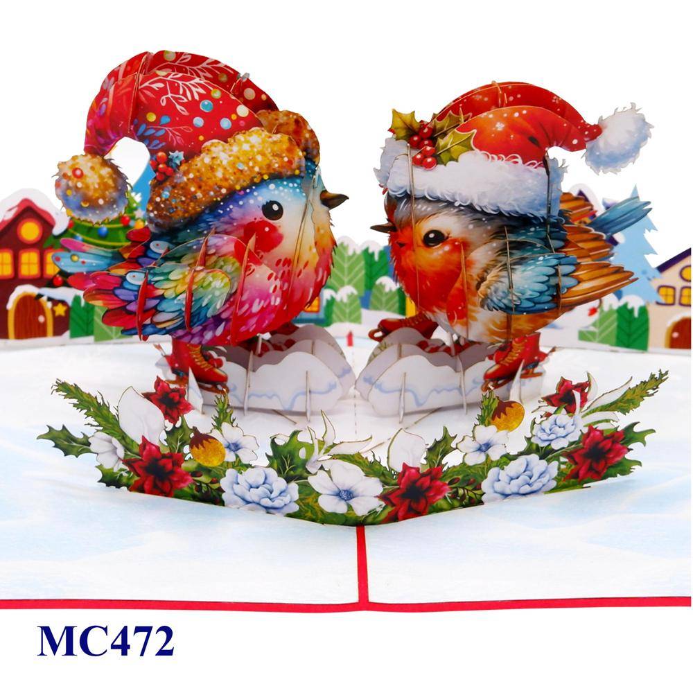 Christmas Robin Couple Pop Up Card
