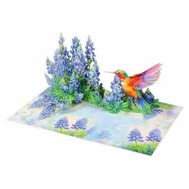 Bluebonnet & Hummingbird 3D Pop Up Card – Handmade Floral Greeting Card