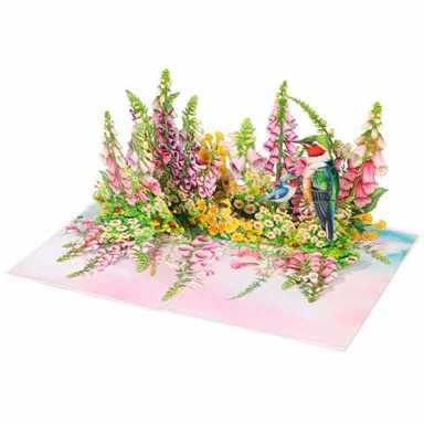 Flowers Garden & Hummingbirds Pop Up Card